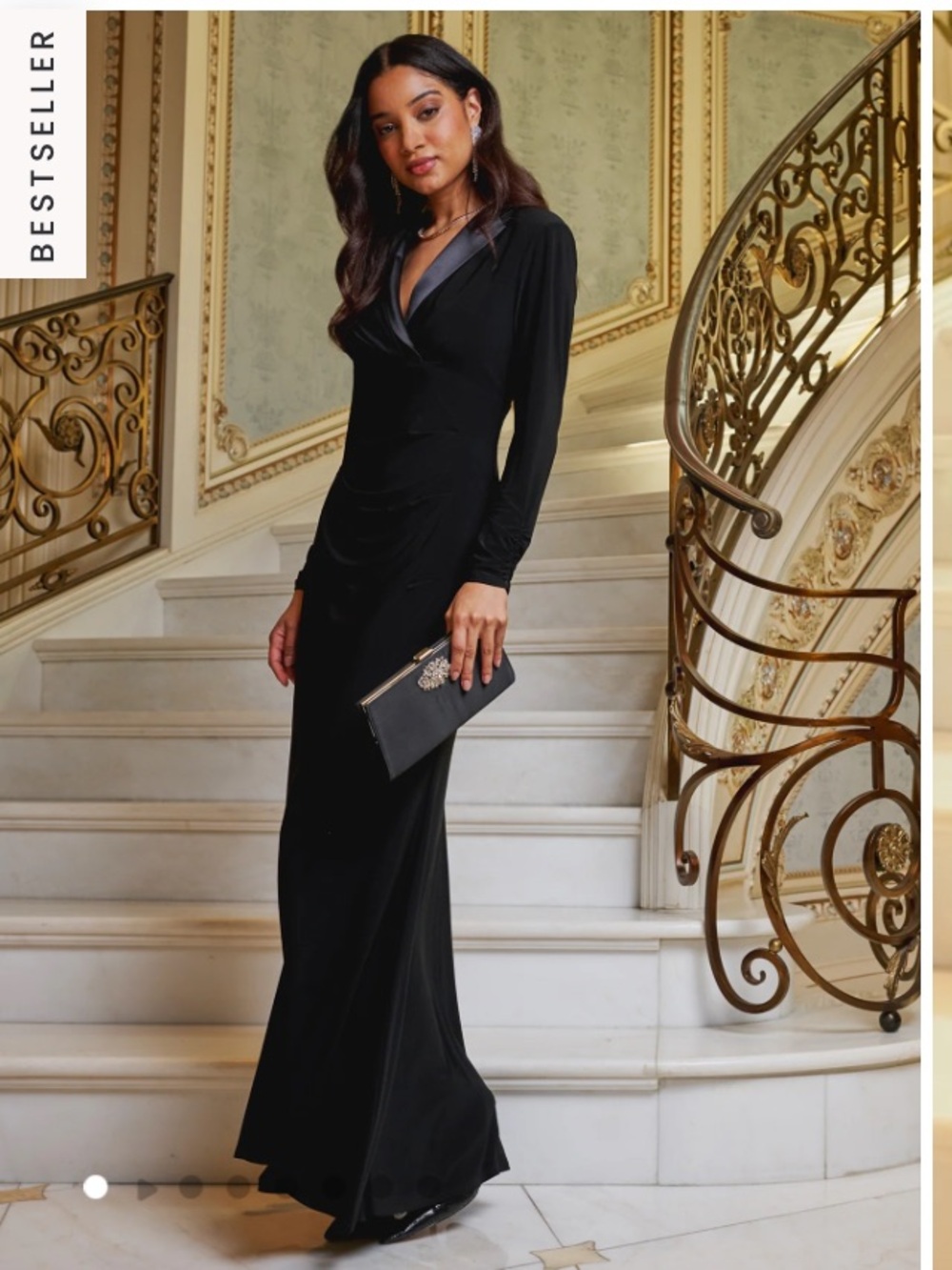 Adrianna Papell x Aidan Maddox Black Tuxedo Long Maxi Dress